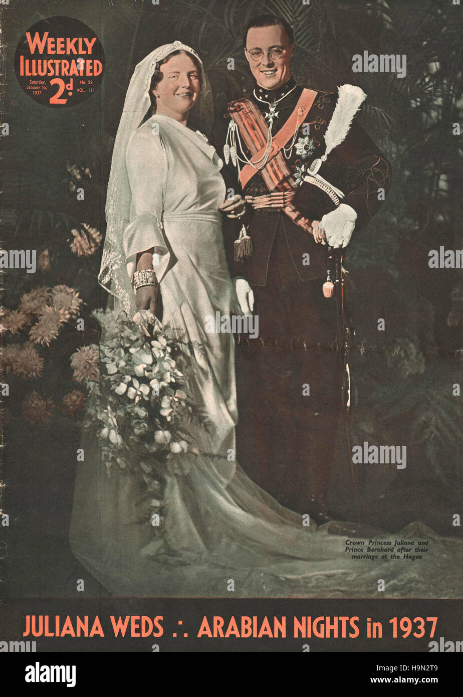 1937 Weekly Illustrated Wedding of Princess Juliana of the Netherlands Stock Photo