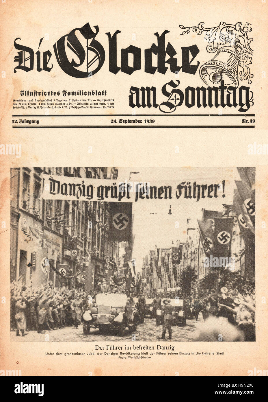 1934 Die Glocke Am Sonntag Danzig greets Adolf Hitler Stock Photo