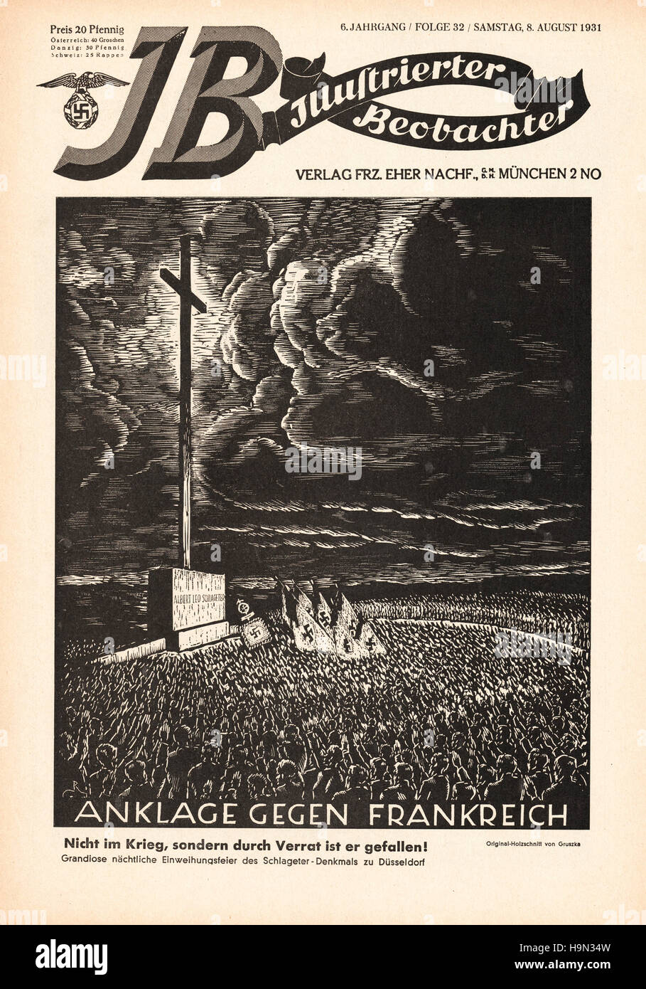 1931 Illustrierte Beobachter front page Commemoration of Albert Leo Schlageter Stock Photo