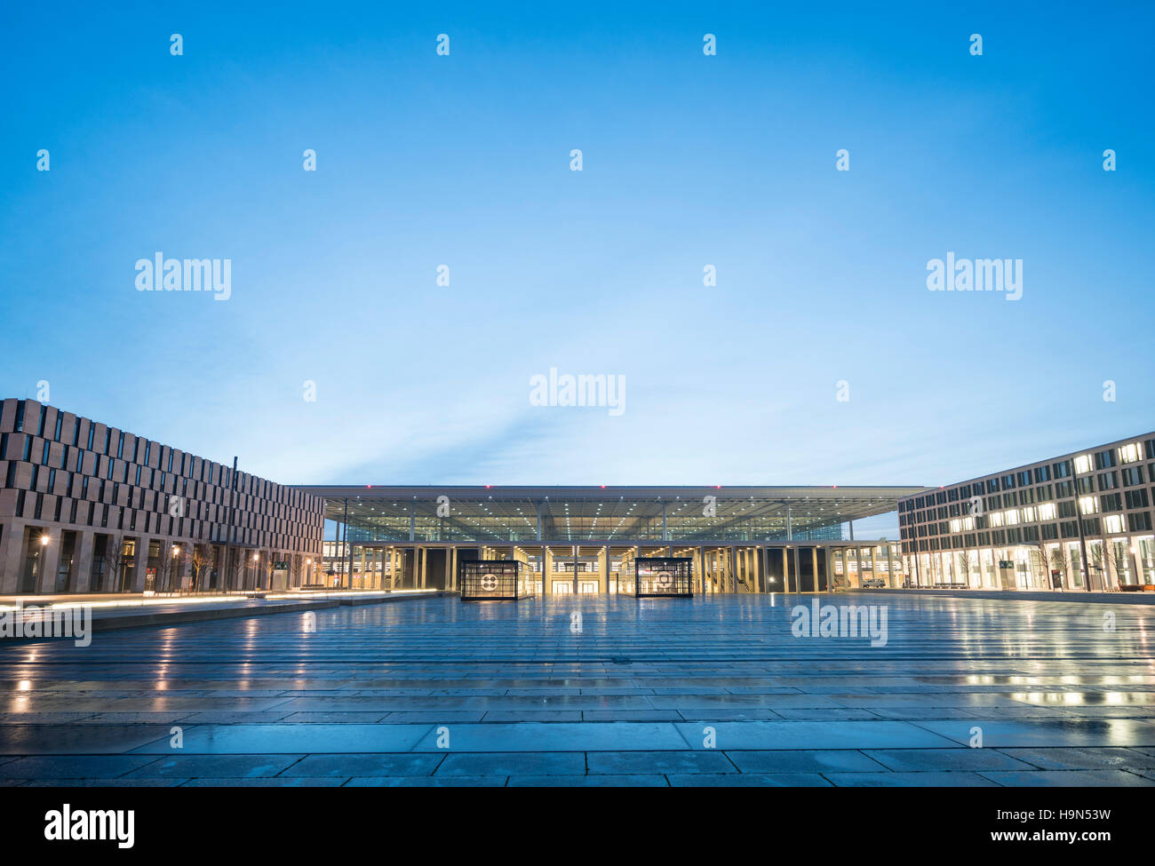 Evening view of new unfinished Berlin Brandenburg International Willy Brandt Airport Germany Stock Photo
