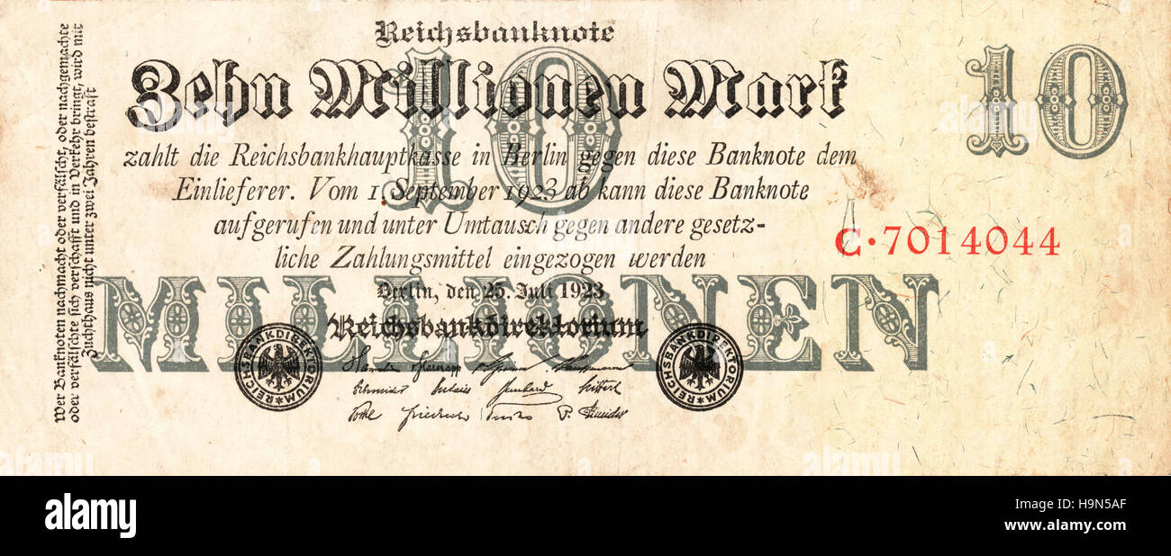 1923 Reichsbanknote Ten Million Mark Note Stock Photo Alamy 1923 Reichsbanknote Ten Million Mark Note Stock Photo Alamy