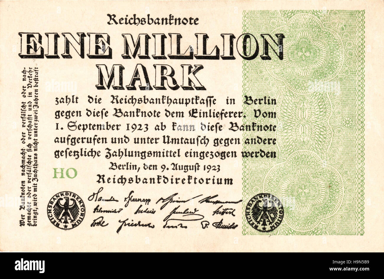 1923 Reichsbanknote One Million mark note Stock Photo