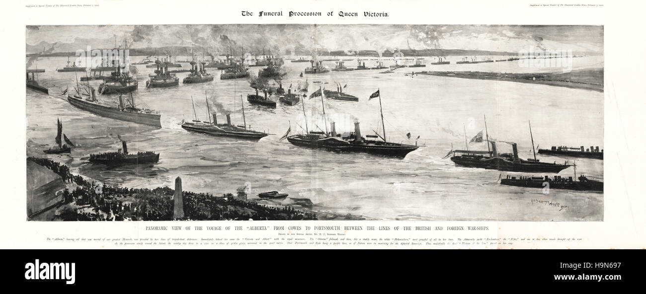 1901 Illustrated London News front page Queen Victoria's funeral procession across the Solent Stock Photo