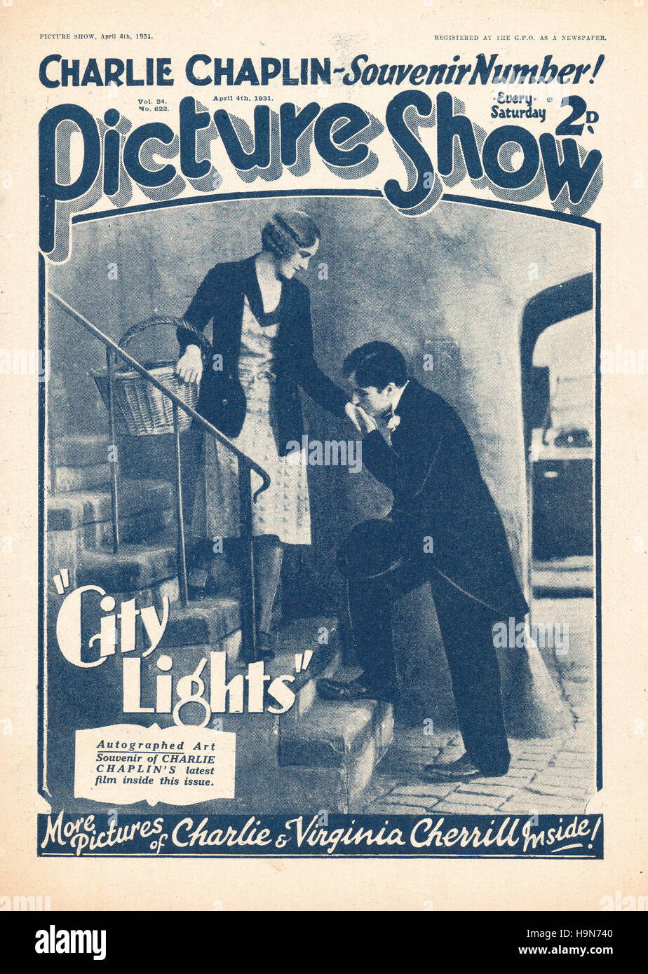 1931 Picture Show front page Charlie Chaplin and Virginia Cherrill in 'City Lights' Stock Photo