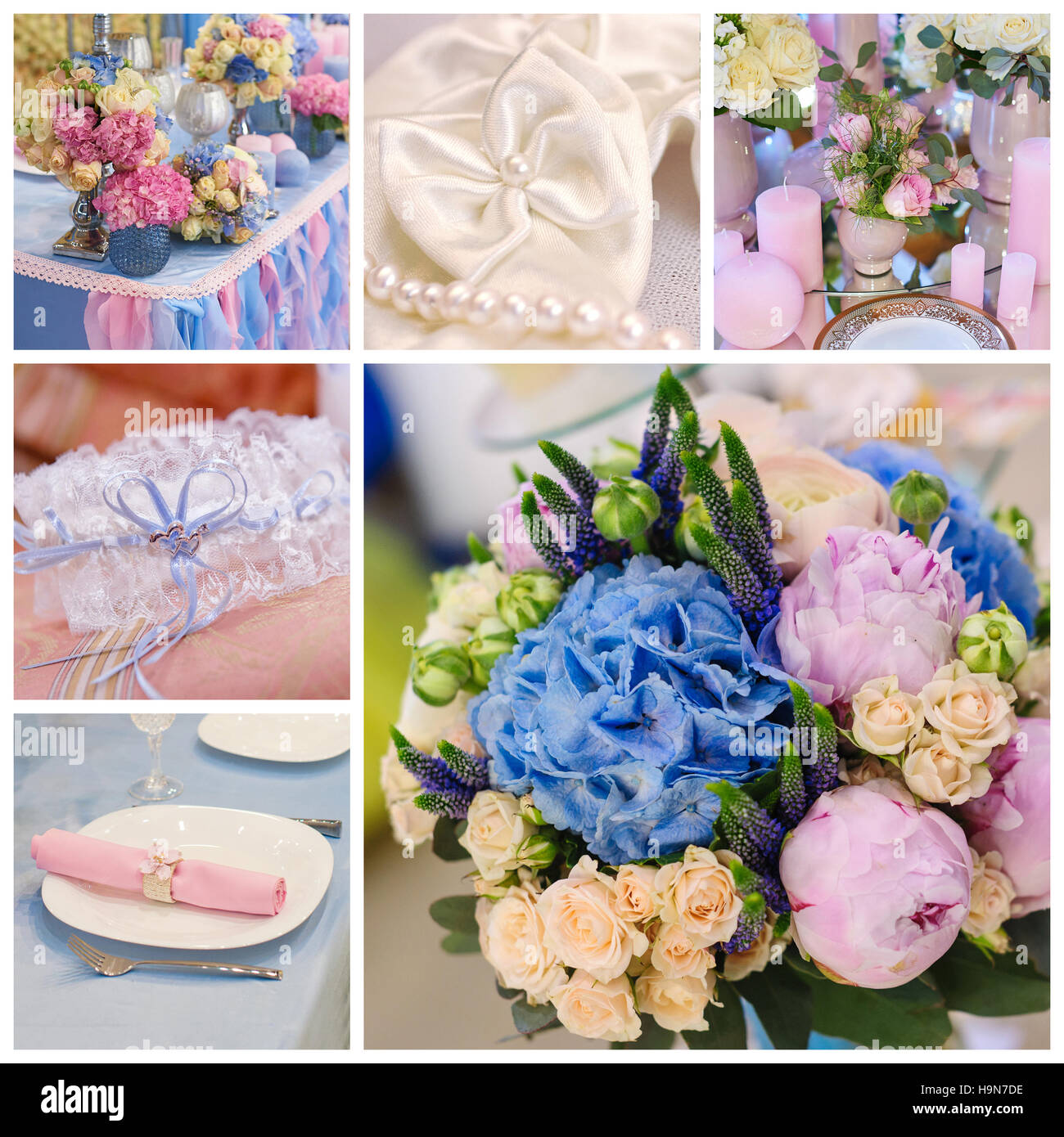 collage of beautiful bouquet and other accessories bride Stock Photo ...