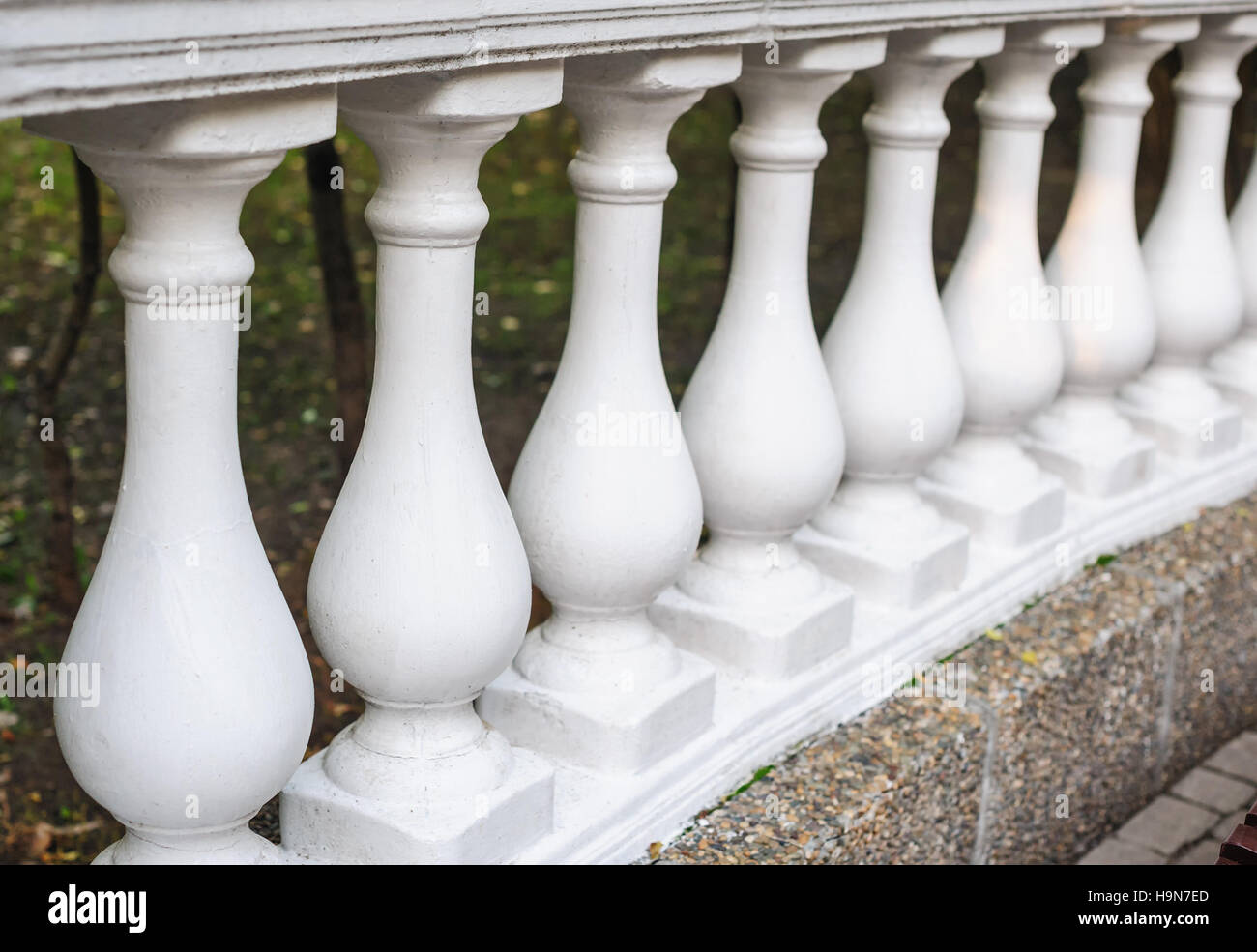 white balusters made of cement, architectural element Stock Photo