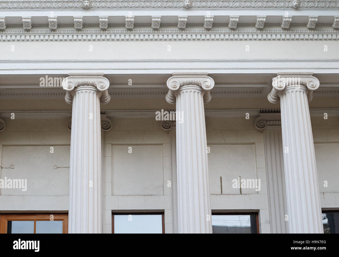 Greek Ionic columns, the ancient art of architecture Stock Photo