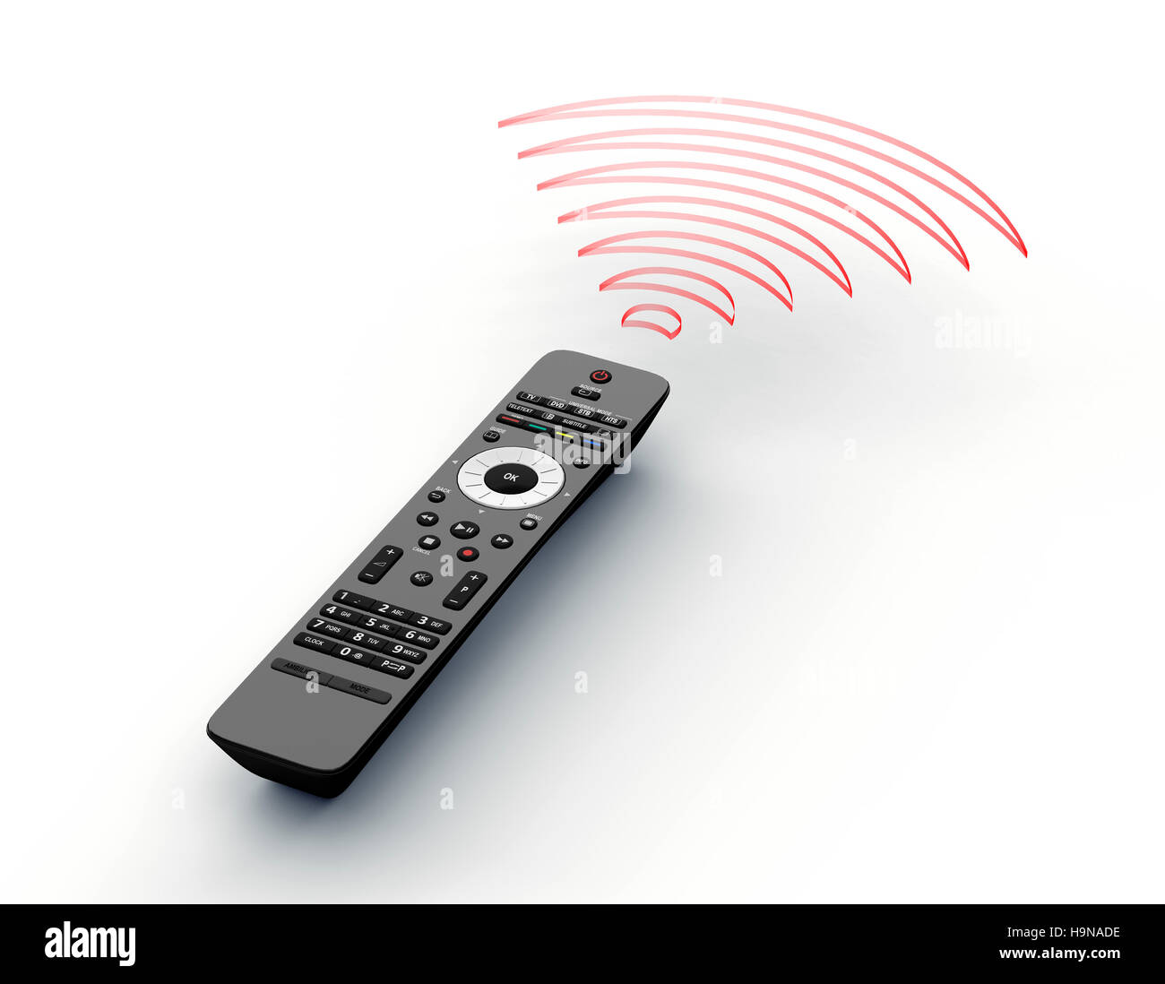 remote, control with signal waves isolated on white Stock Photo