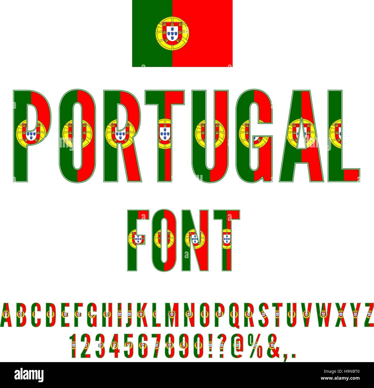 Portugal Flag Font Stock Vector