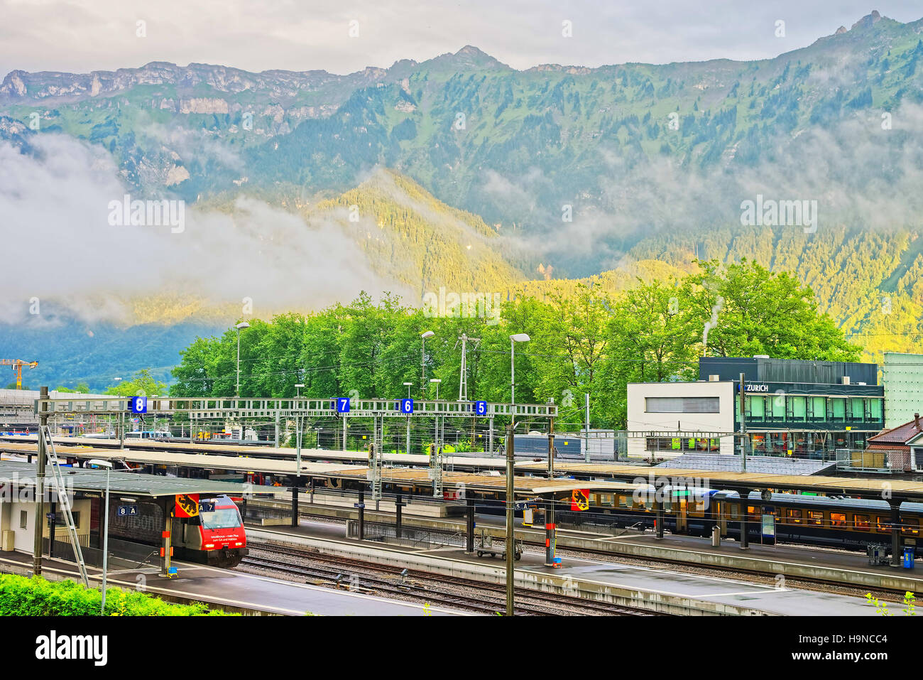 Interlaken, Switzerland August 24, 2013 Railway station with train