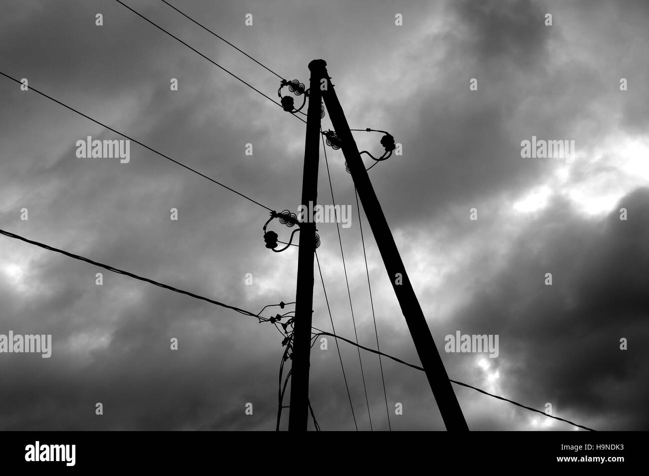 Electricity, Power, Power poles, Electricity poles, Powerline, Poles, Line, Lines, Wires Stock