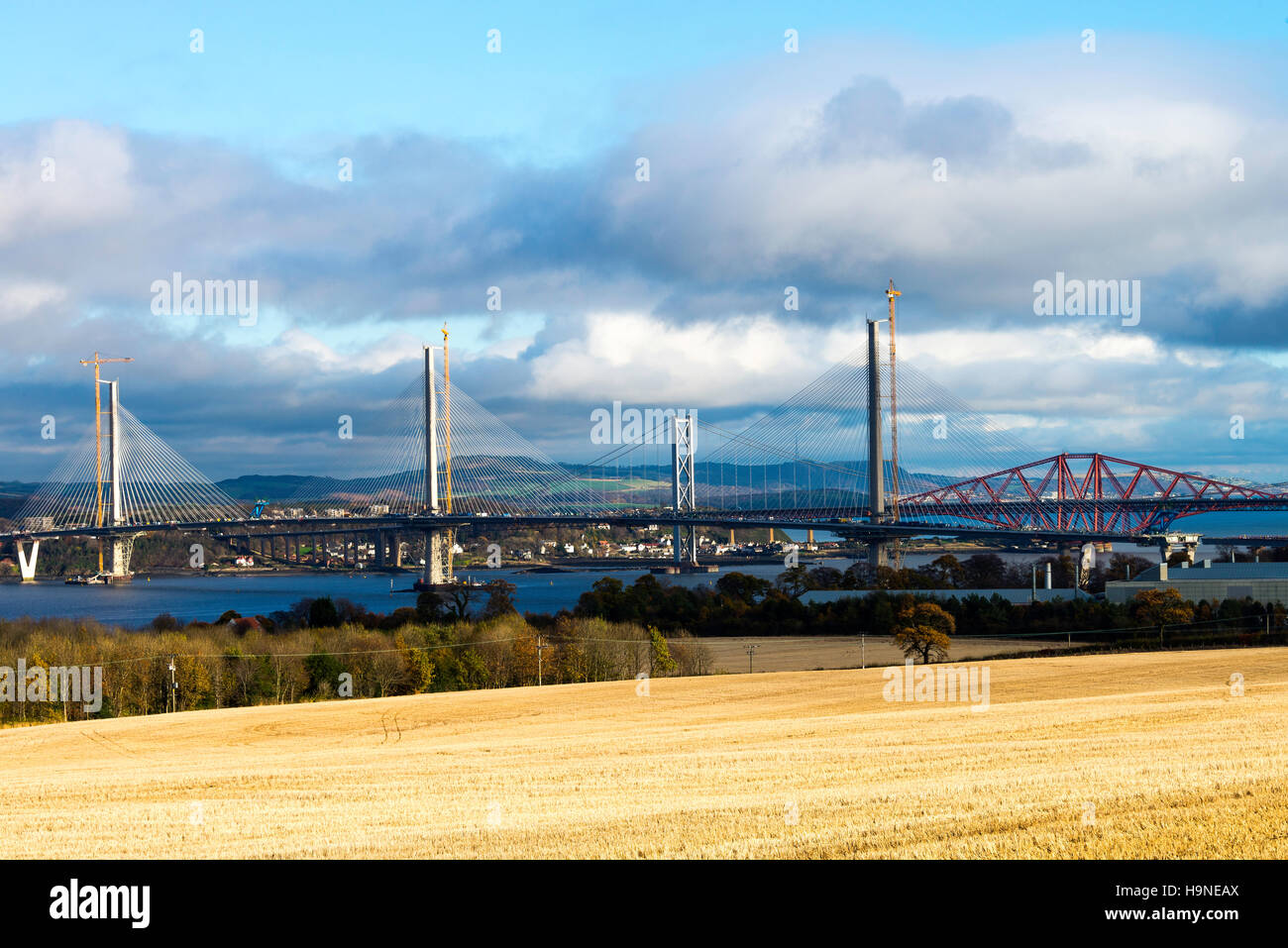 The Old and New Forth Road Bridges at Queensferry near Edinburgh Firth of Forth Scotland United Kingdom UK Stock Photo