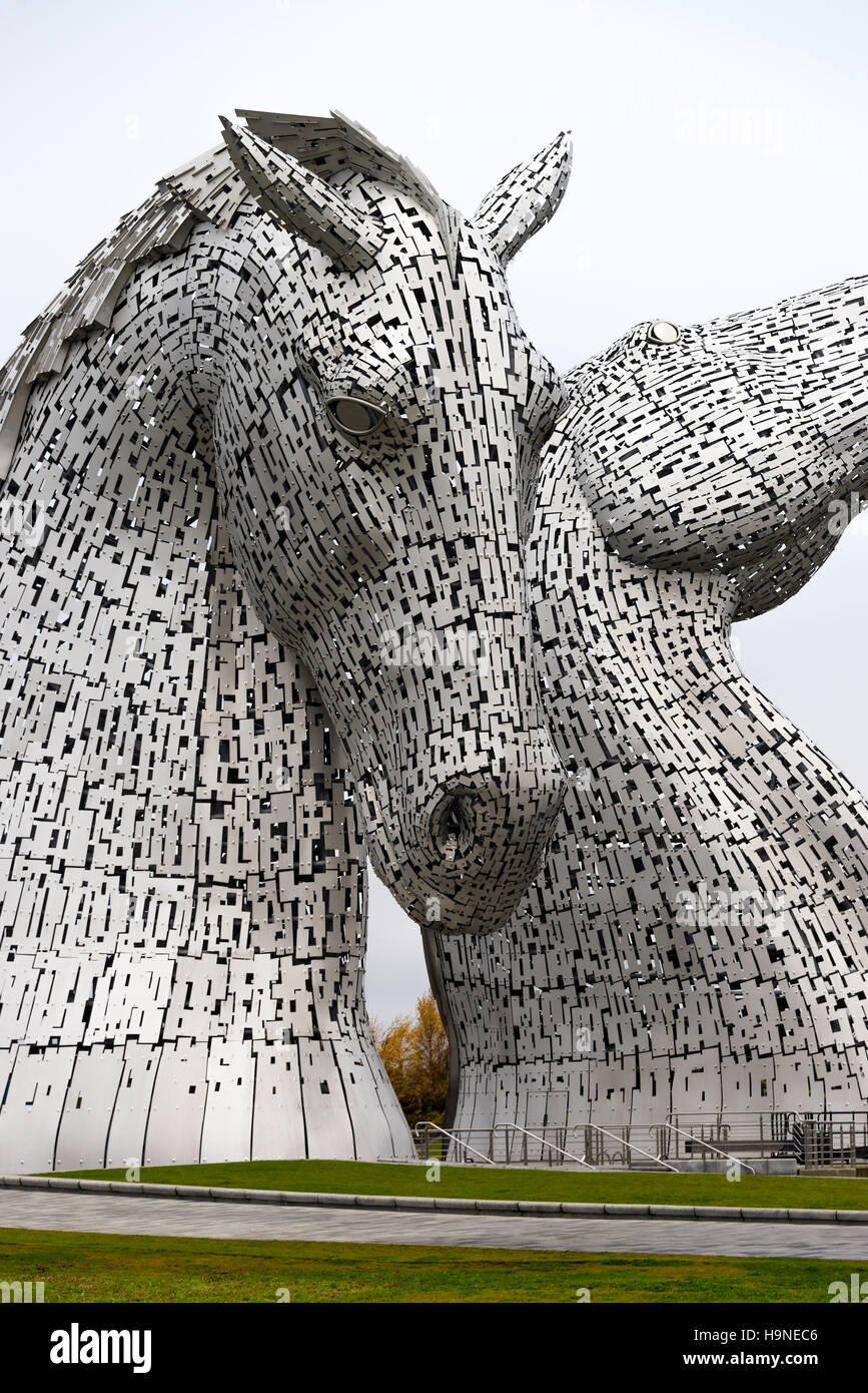 The Giant Sculptures of The Kelpies at Helix Park Forth and Clyde Canal Falkirk Scotland United Kingdom UK Stock Photo