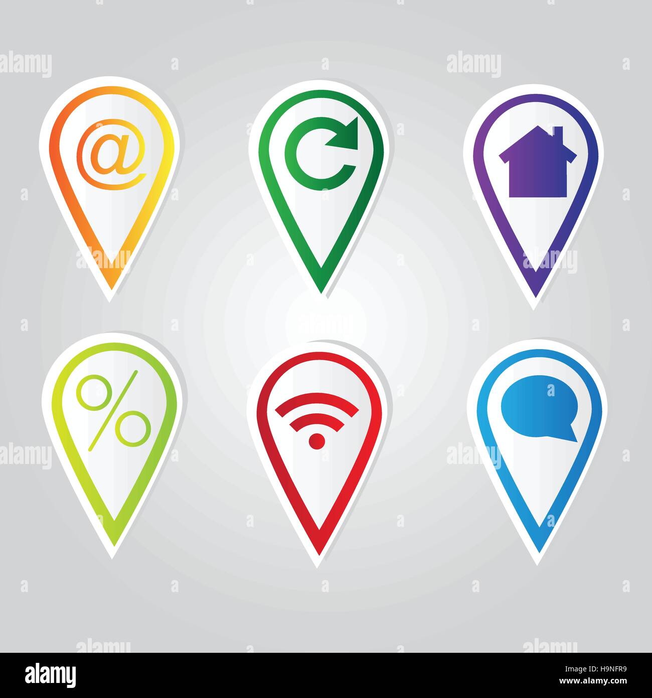 Set of bright map pointers - vector set with icons Stock Vector