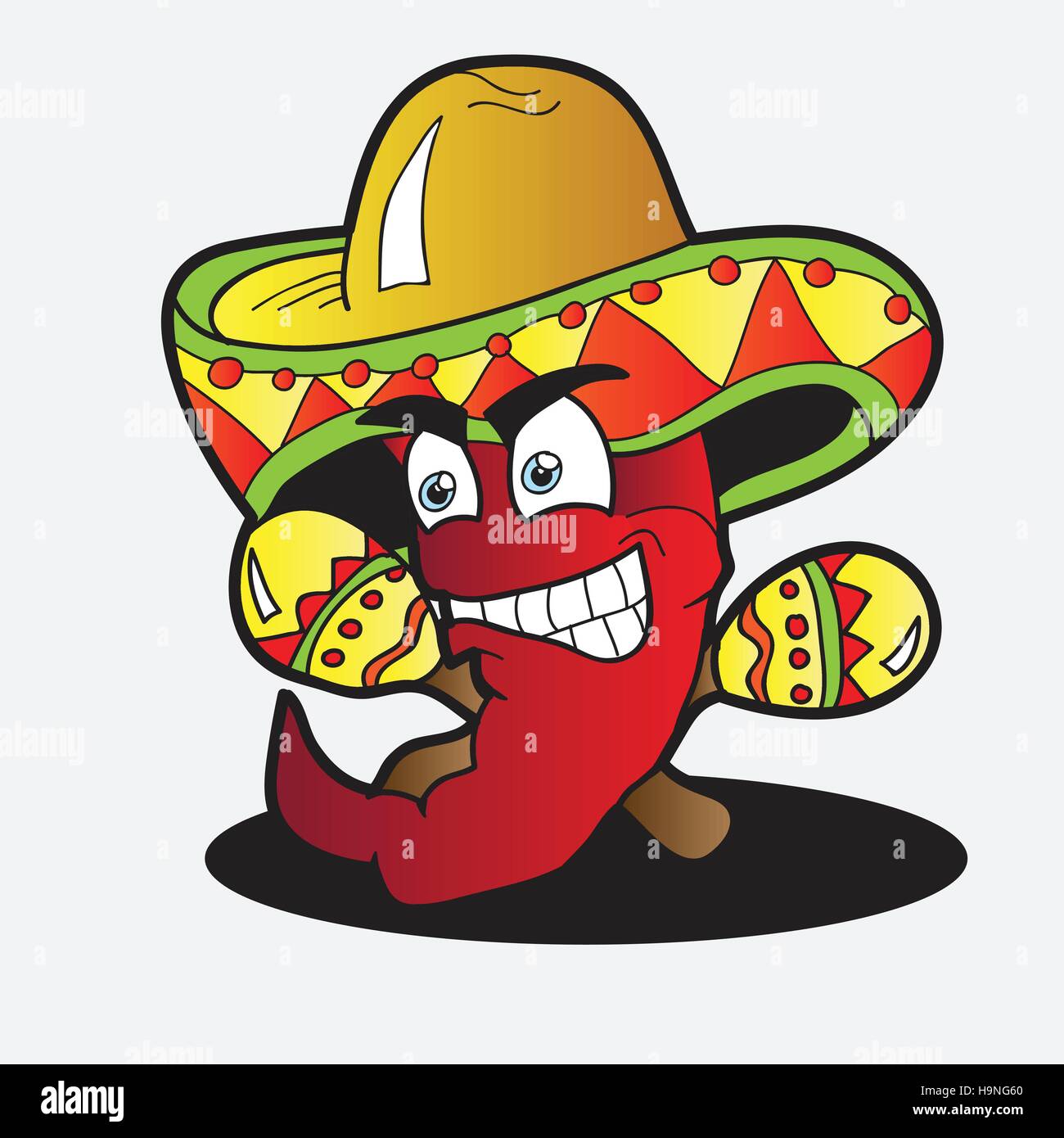 Illustration of a Chili Character  pepper with a Pair of Maracas Stock Vector
