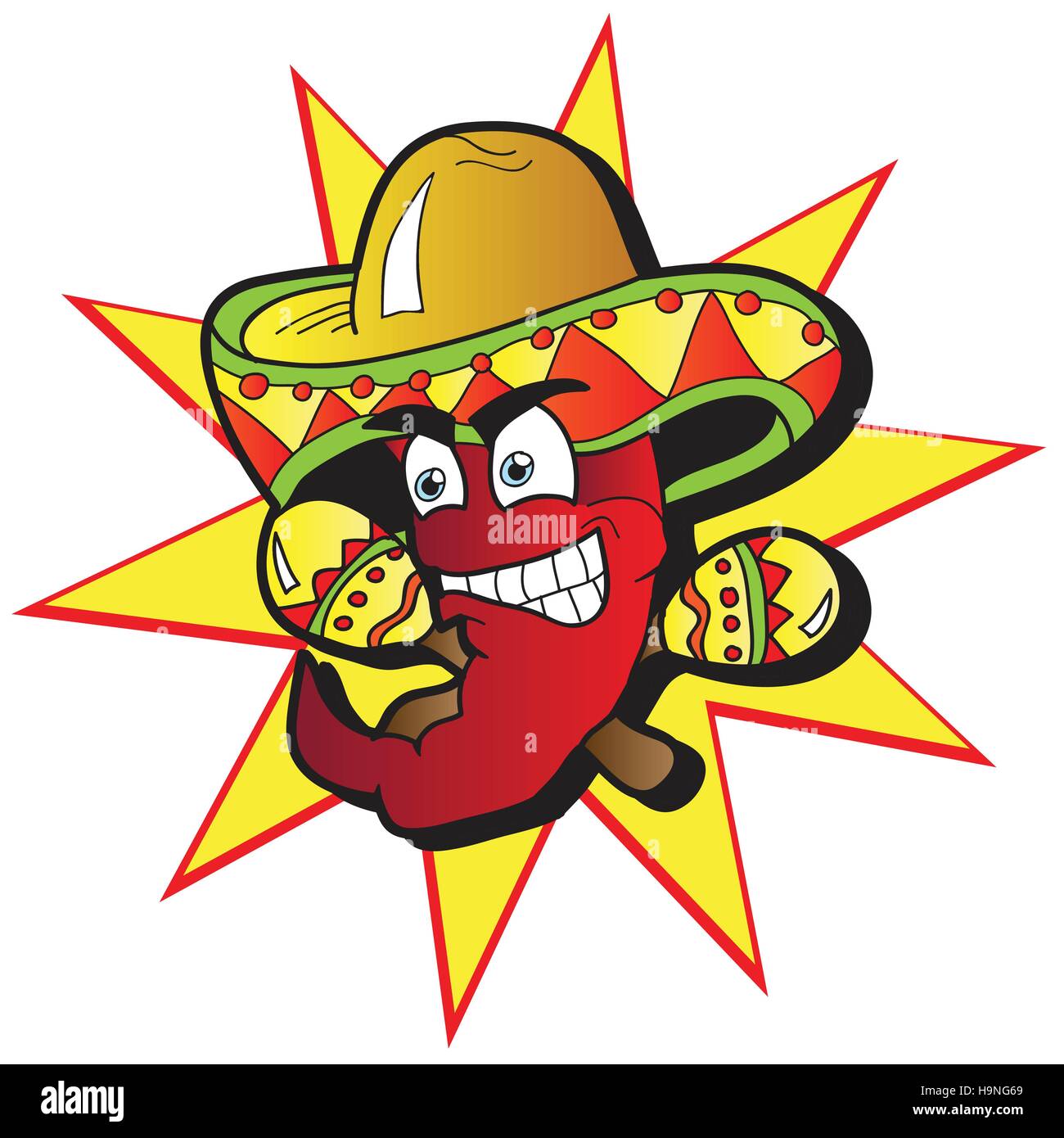 Illustration of a Chili Character  pepper with a Pair of Maracas Stock Vector