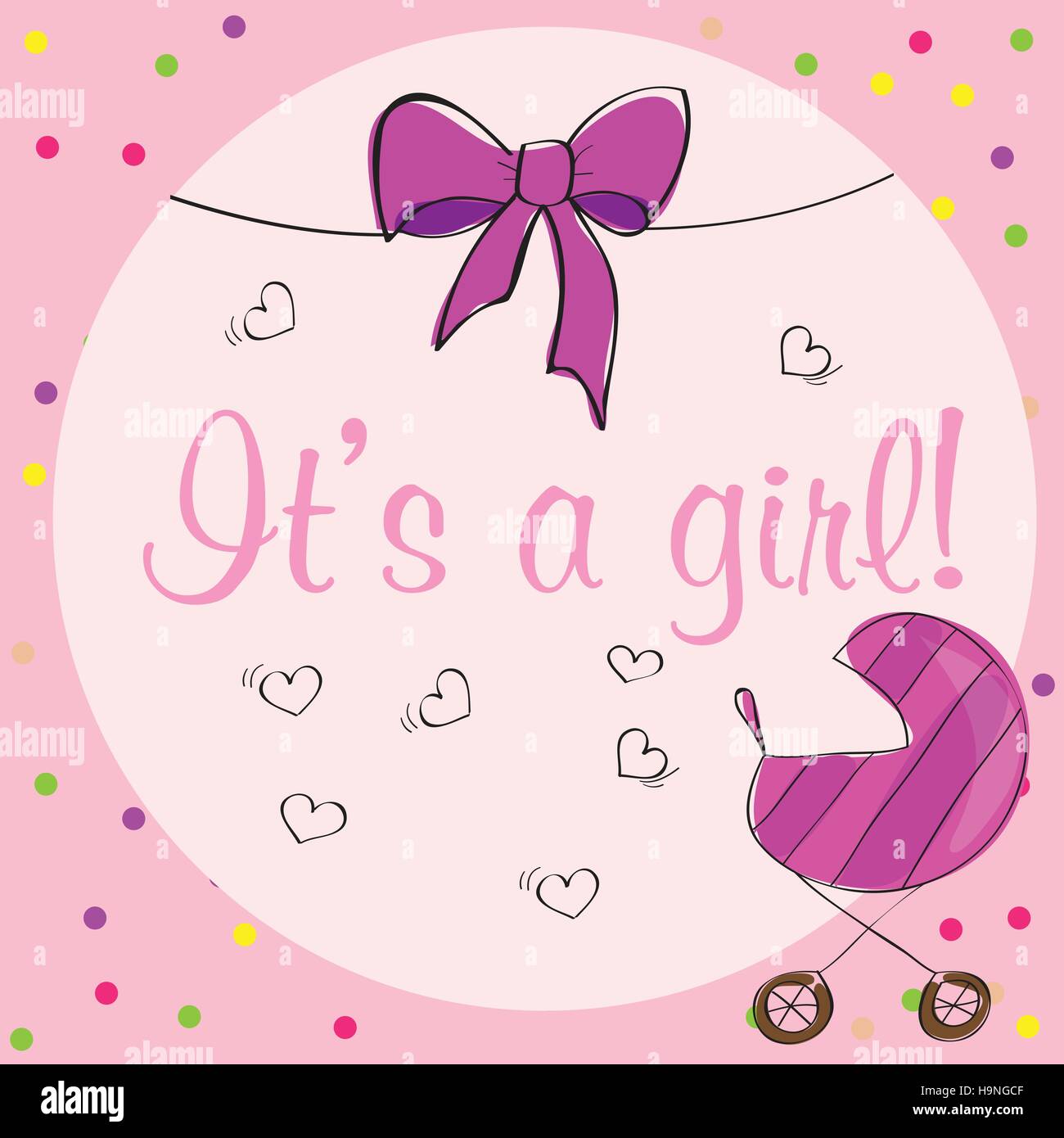 Baby girl shower card - pink design - vector illustration Stock Vector ...