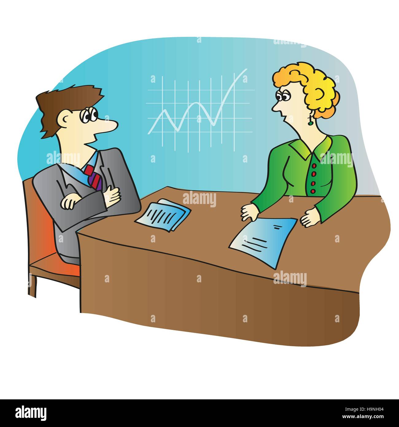 Vector illustration of the situation in the office man and woman at the table Stock Vector