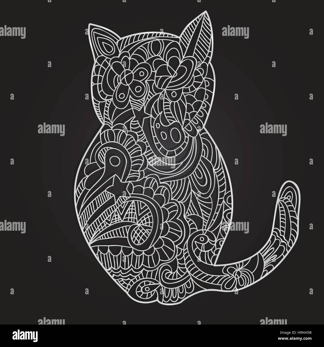 Black White Cat Cartoon Doodle Stock Photos Black White Cat