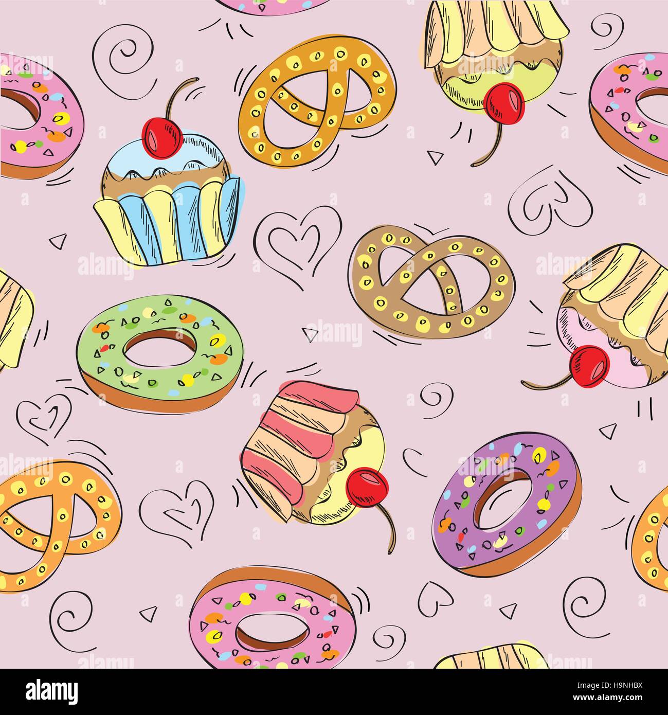 Seamless pattern background - sweet cakes - vector illustration Stock ...