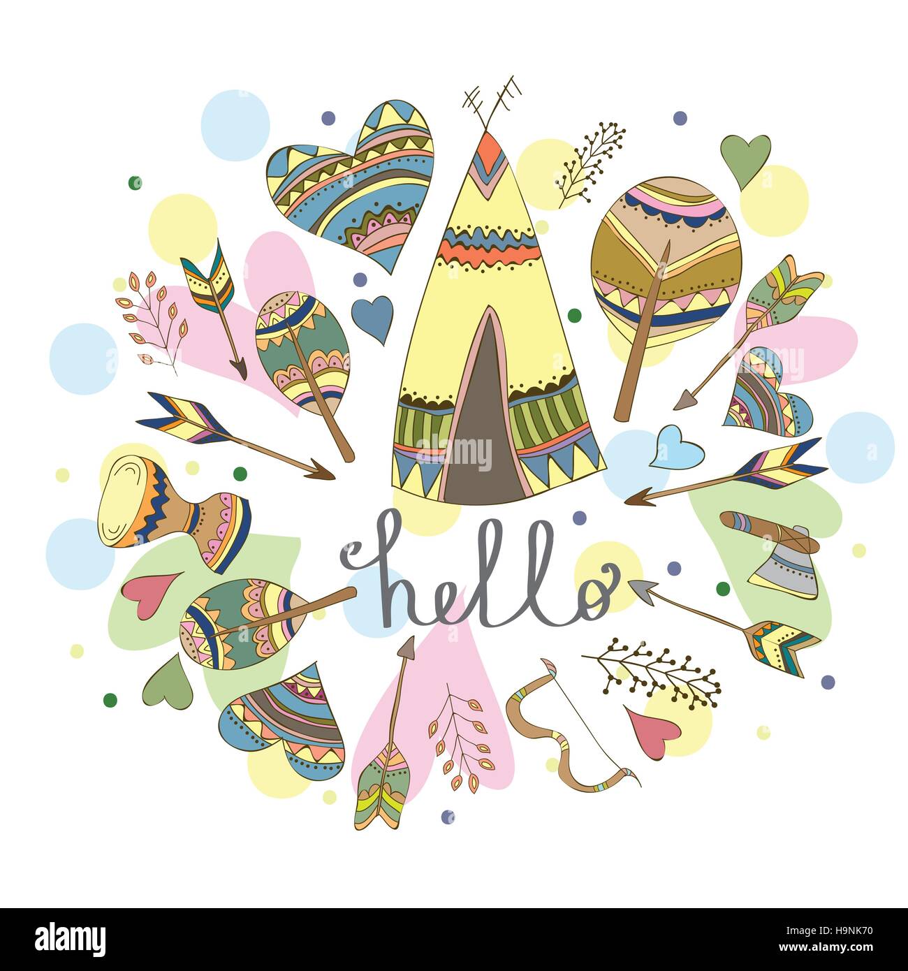 illustration of a wigwam - funny doodle card Stock Vector