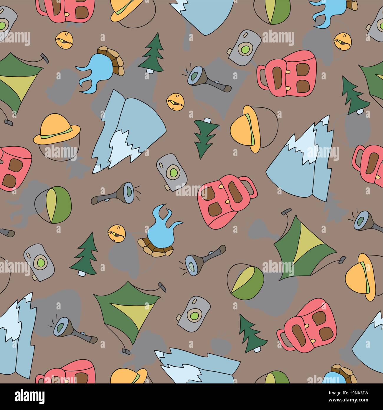 Vector seamless pattern of Camping Elements - Hand Drawn Doodle ...