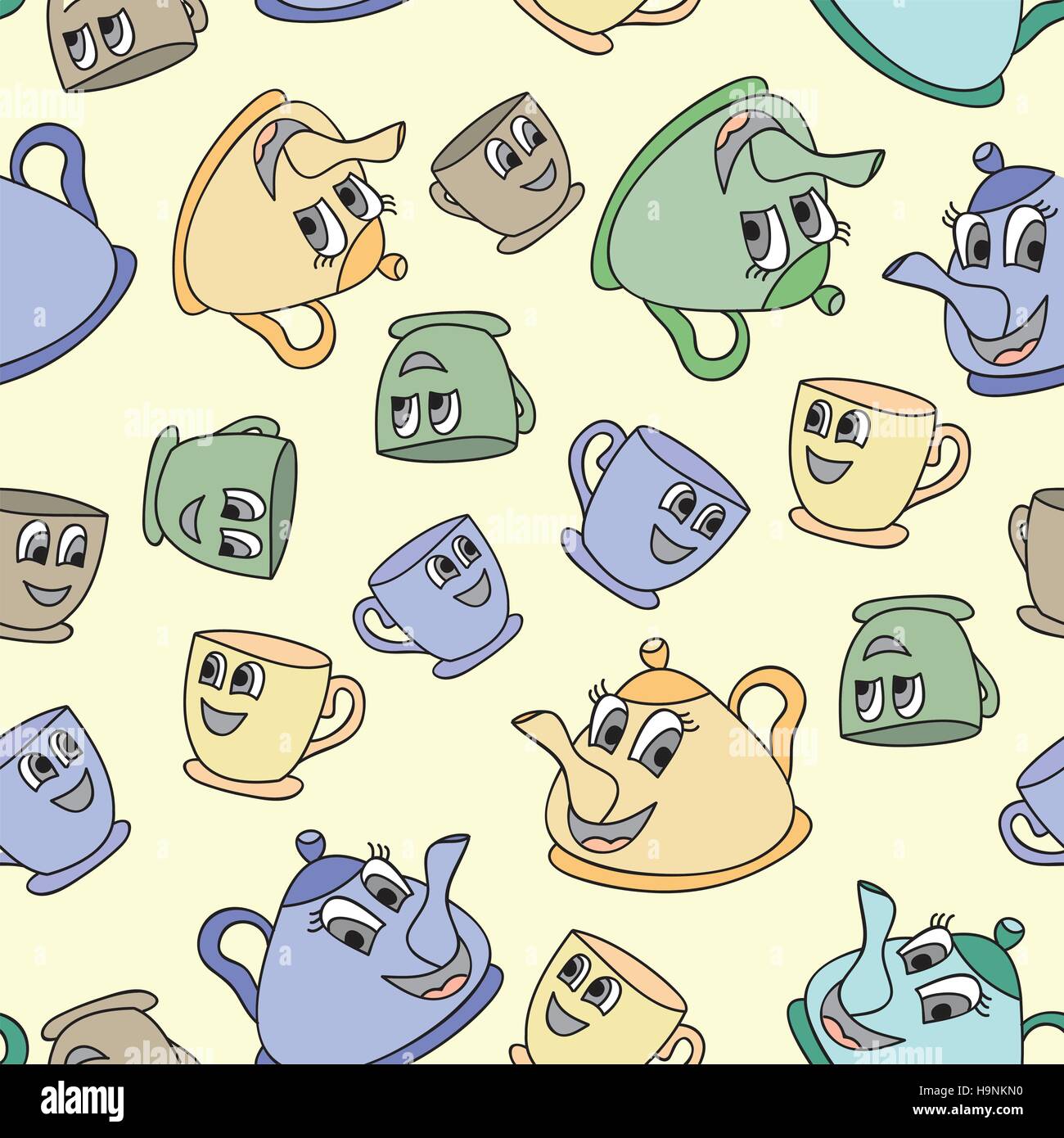 Seamless pattern with tea pots and tea cups - vector illustration Stock ...
