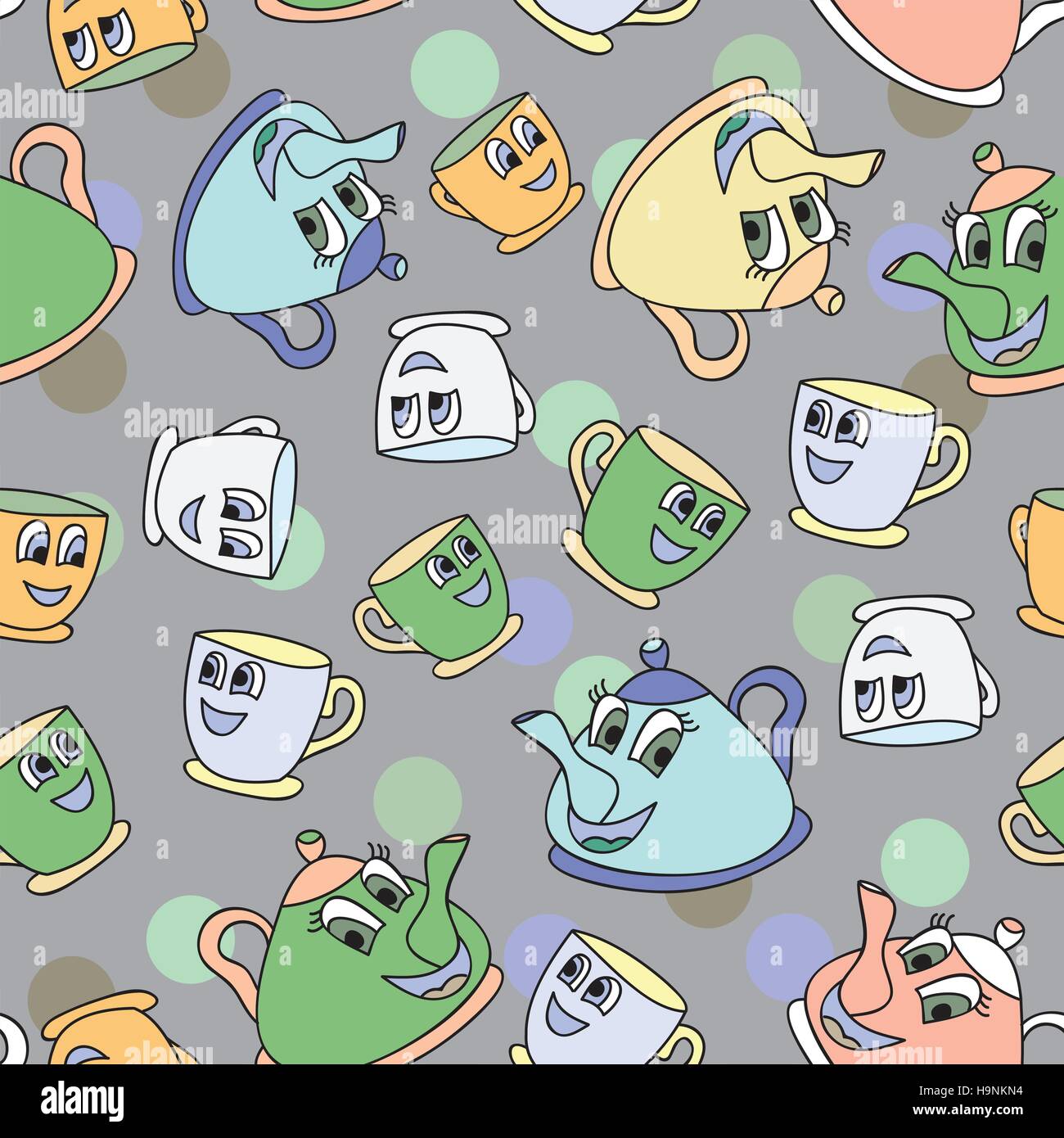 Seamless pattern with tea pots and tea cups - vector illustration Stock ...