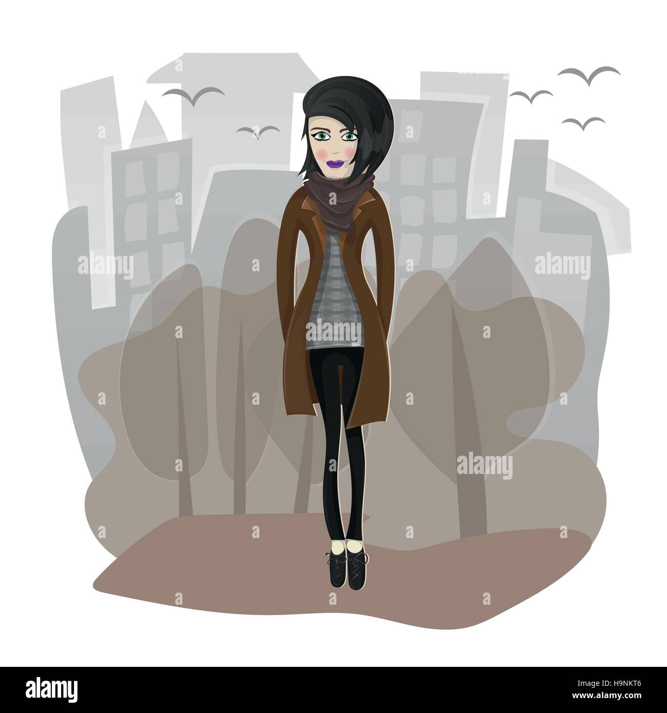 Vector illustration of stylish girl walking in the city Stock Vector ...