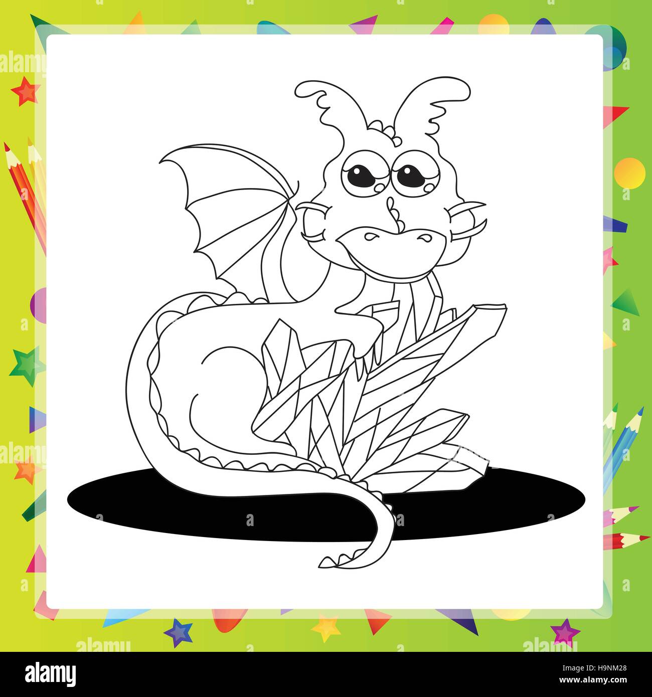 Vector illustration of Cartoon dragon - Coloring book Stock Vector