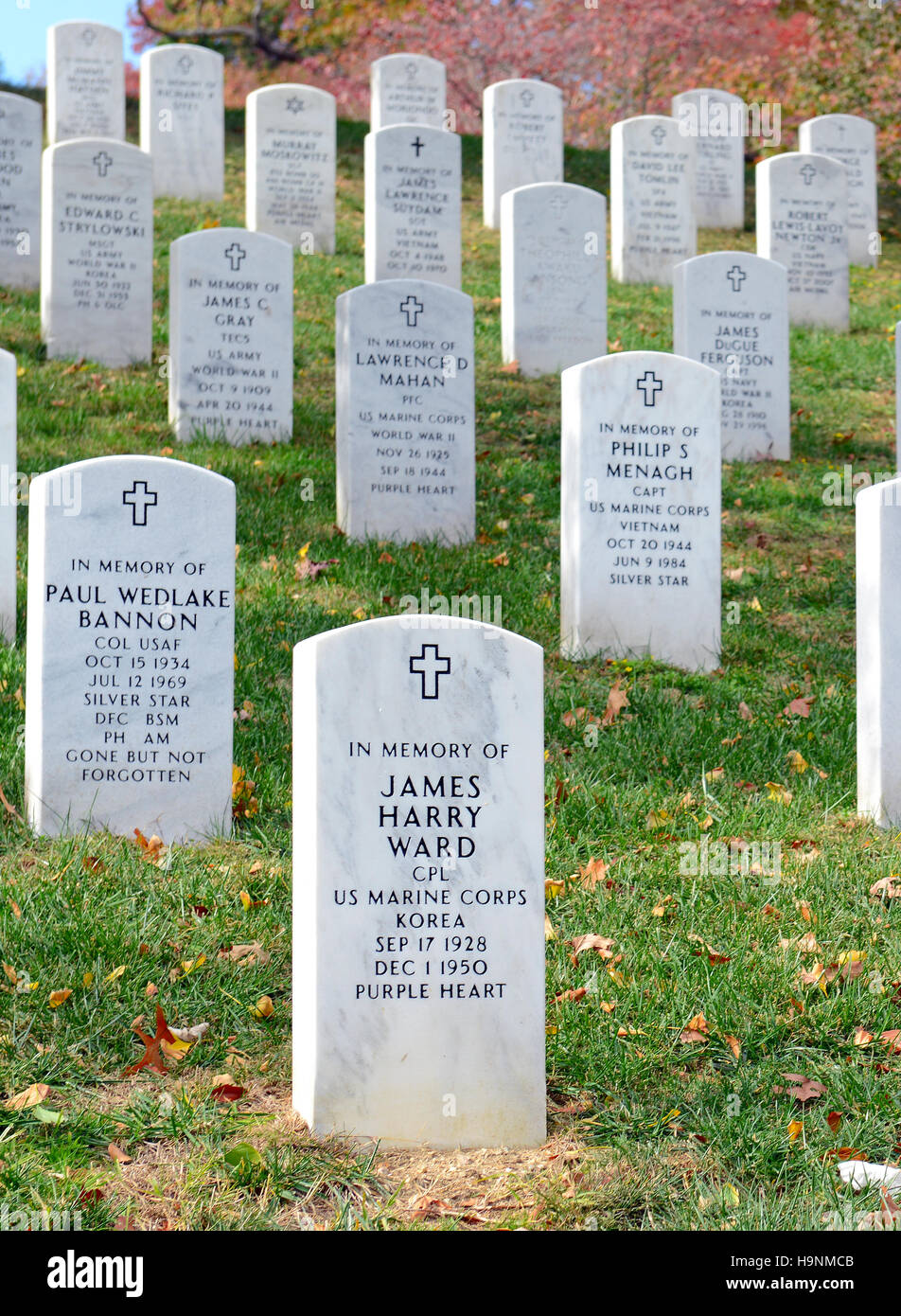 Tombstones at Arlington National Cemetery, Washington DC, United States of America Stock Photo
