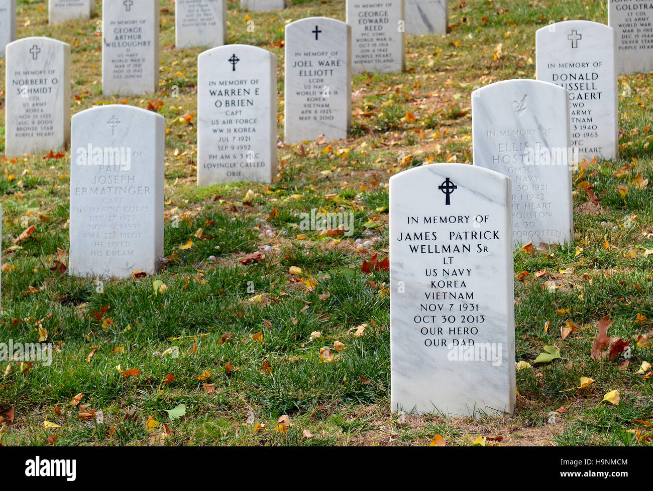 Tombstones at Arlington National Cemetery, Washington DC, United States of America Stock Photo