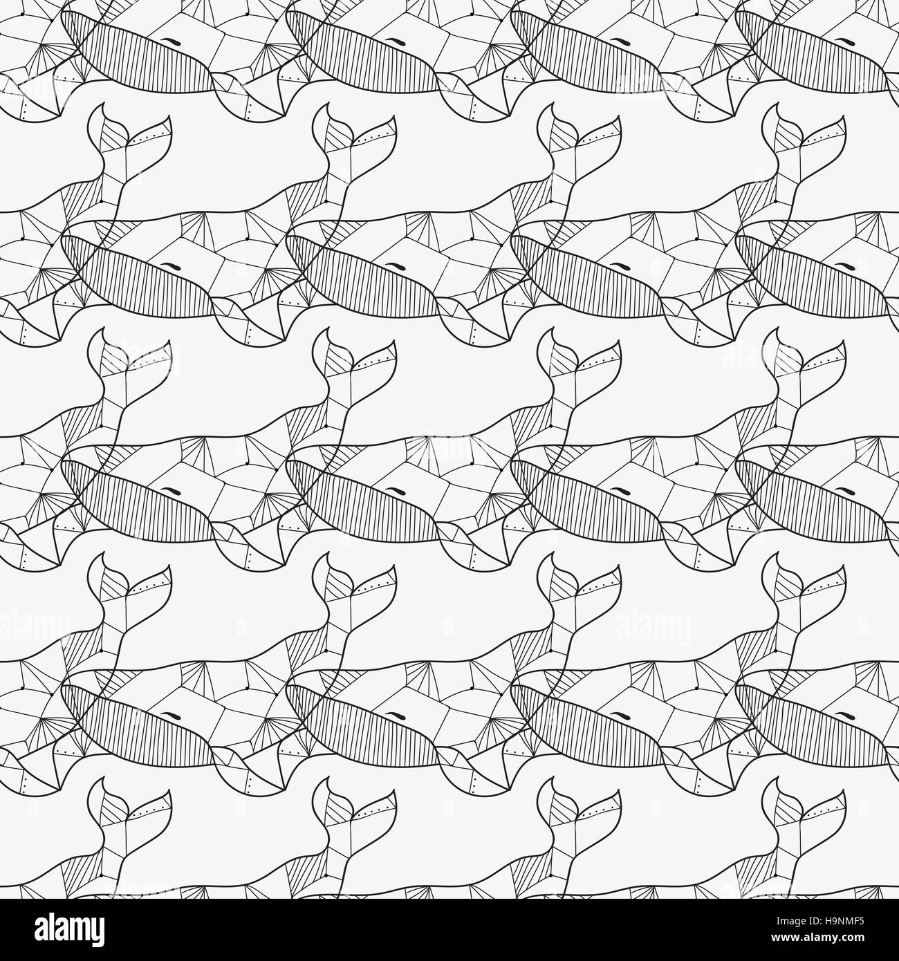 Seamless sea pattern with hand drawn whales - Doodle fish pattern Stock ...