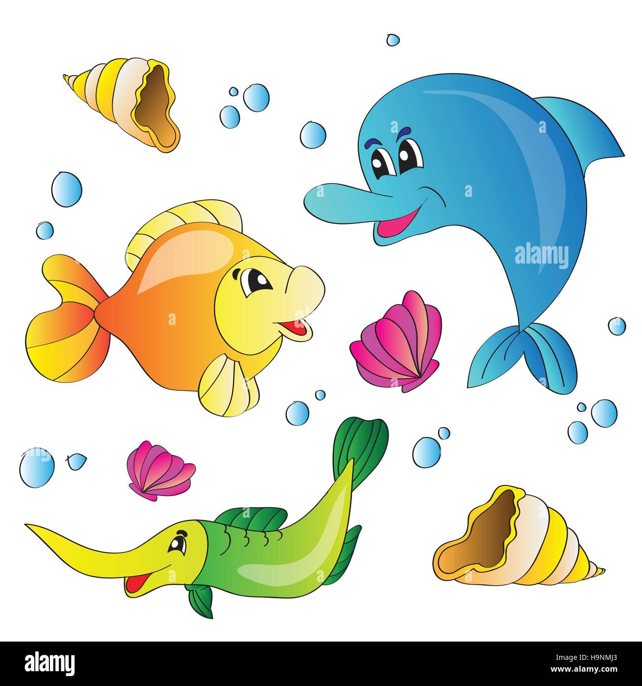 Vector illustration set of images of the marine life Stock Vector