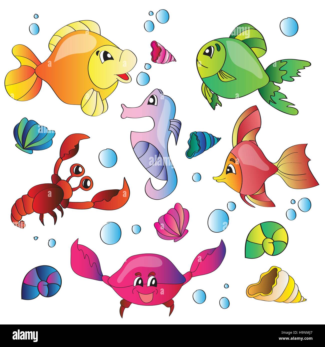 Vector illustration set of images of the marine life Stock Vector