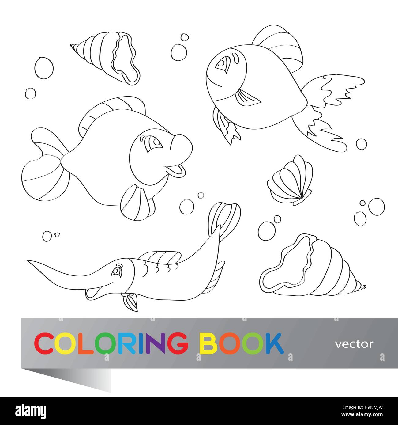Coloring book - set of images of the marine life Stock Vector