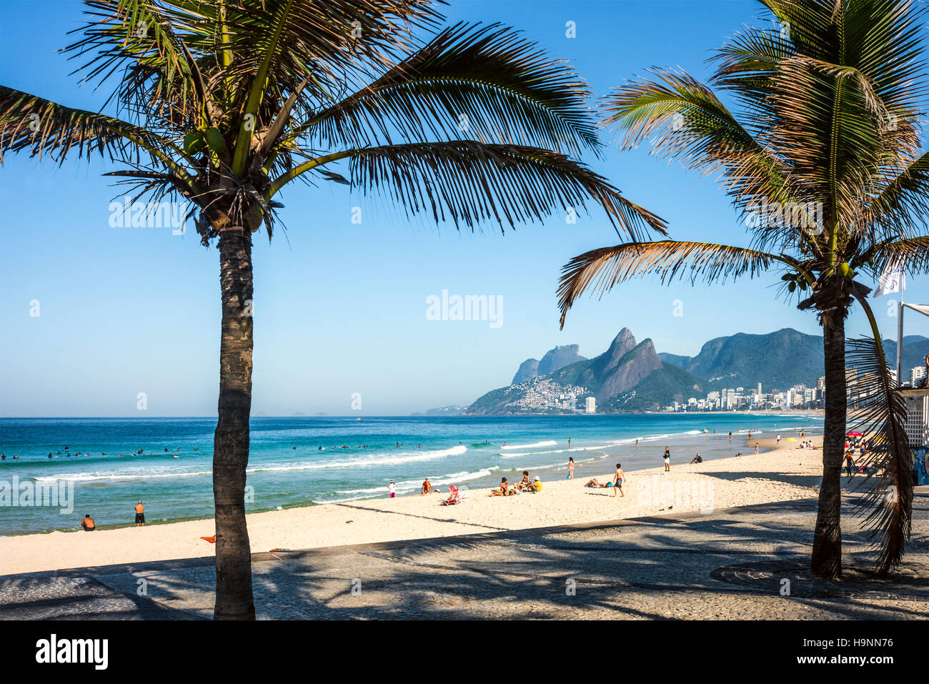 Rio De Janeiro Brazil Ipanema Beach And Front Street With Palms And Mosaic Of Sidewalk Stock Photo Alamy