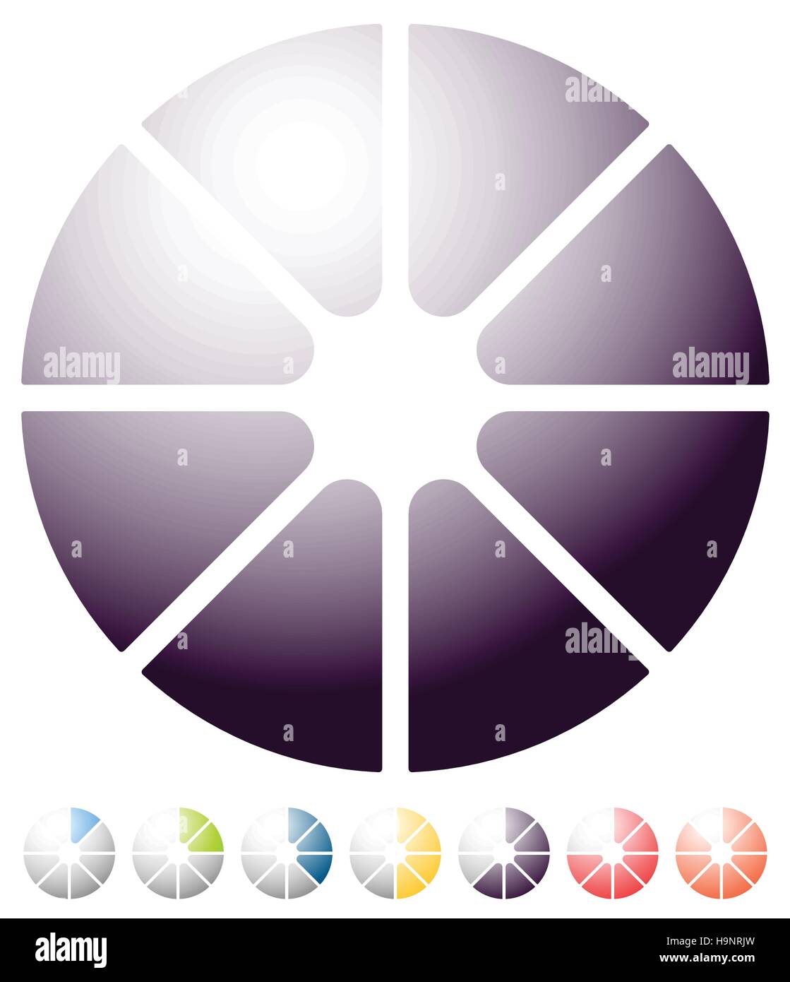 Circular preloader, progress indicator icon w/ 8 steps. Buffer symbol ...