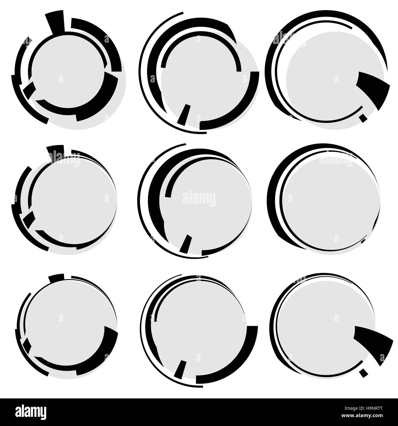 Circular geometric shapes. Circles with irregular lines. Abstract Stock