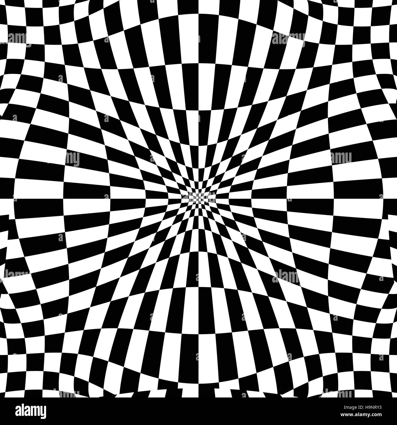 Checkered pattern with distortion effect. Deformed, irregular chessboard, checkerboard background. Stock Vector
