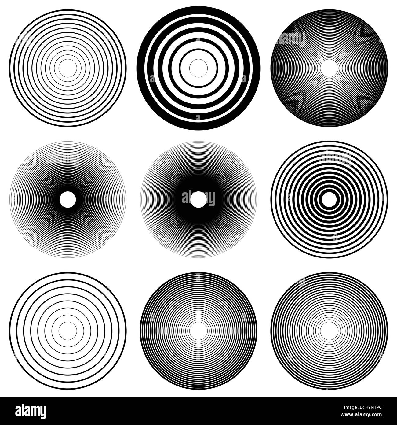 Concentric circles, radial lines pattern(s). Monochrome abstract ...