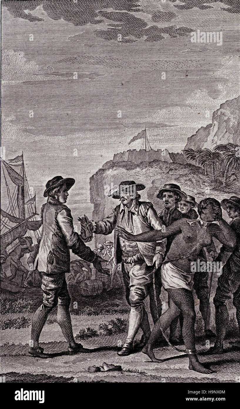 Sale of slaves in Barbados - French Engraving Stock Photo