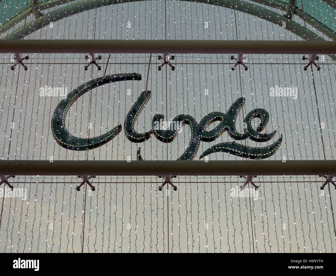 clydebank shopping centre clyde logo with christmas lights fairy Stock