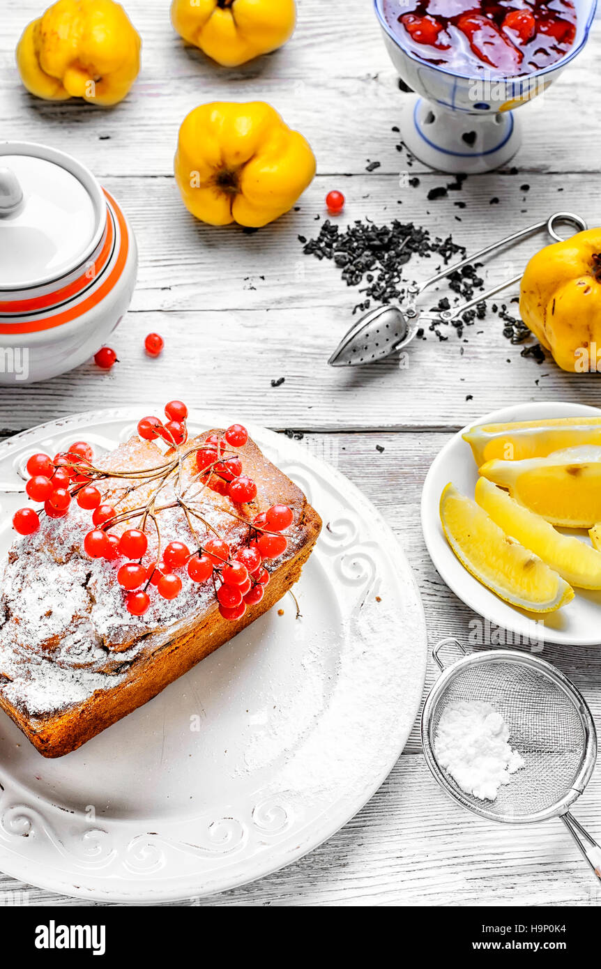 Homemade cakes with fruit quince jam tea Stock Photo Alamy