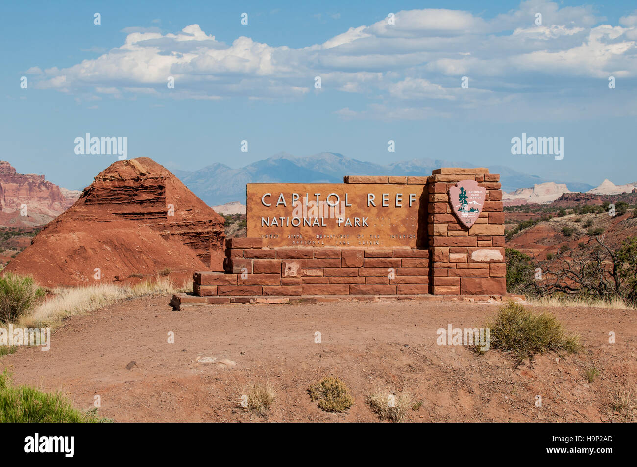 Entrance welcome sign Capitol Reef National Park, Utah, USA. Stock Photo