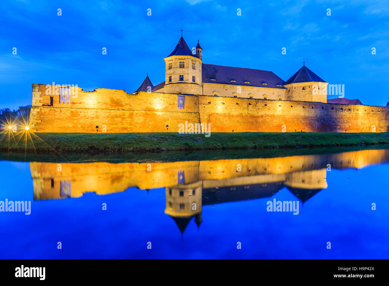 Fagaras, small town in Transylvania, Romania. Medieval fortress. Stock Photo