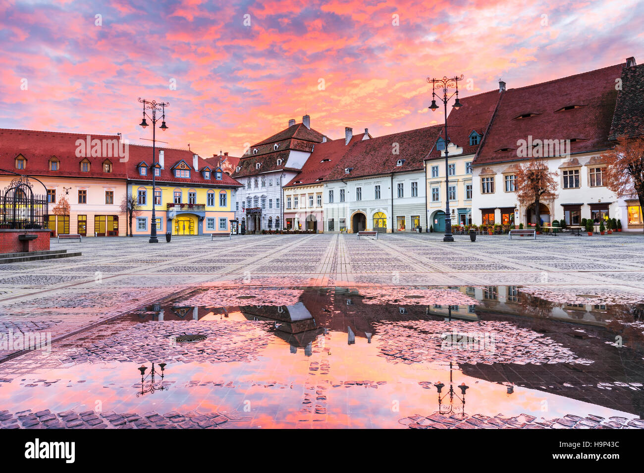 Sibiu, Romania. Large Square. Transylvania medieval city. Stock Photo