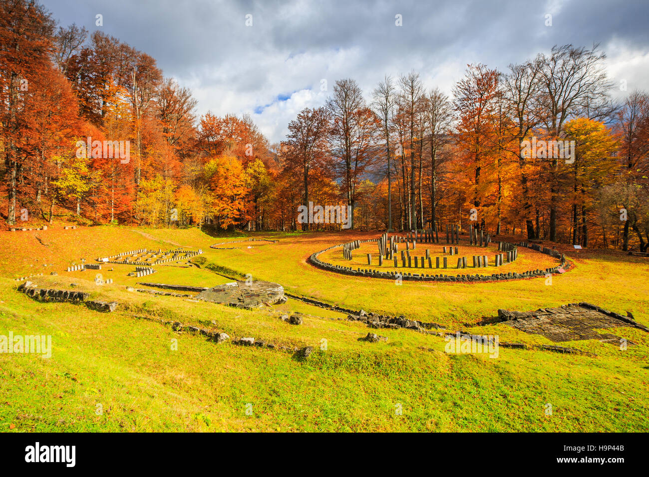 Romania, Sarmizegetusa Regia. Dacian ruins Fortress. Stock Photo
