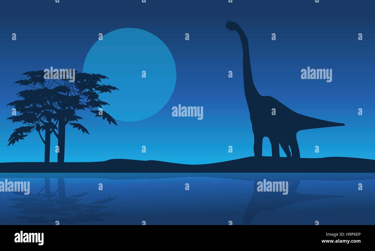 At night brachiosaurus scenery of silhouettes Stock Vector Image & Art ...