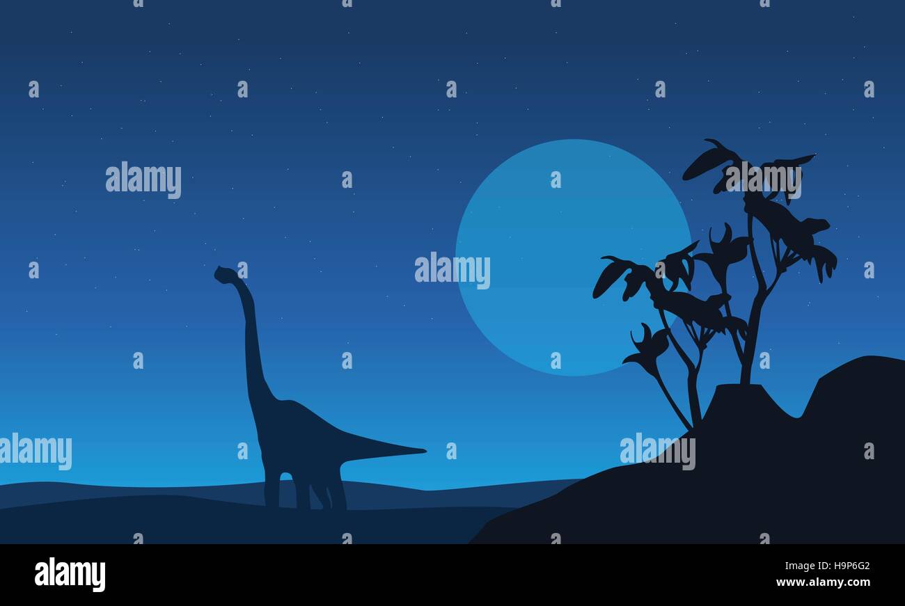 Silhouette of brachiosaurus at night landscape Stock Vector Image & Art ...